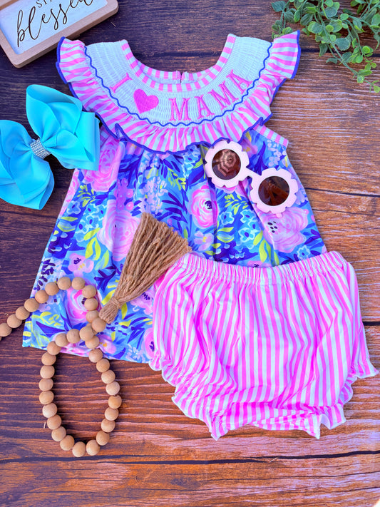 I Love Mama Smocked Bloomer Set